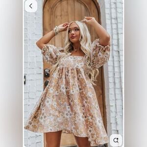 Vici Apricot Floral High Sheen Babydoll Dress